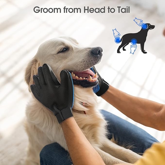 Pet Hair Remover Glove - Gentle Pet Grooming Glove Brush - Deshedding Glove - Massage Mitt with Enhanced Five Finger Design - Perfect for Dogs & Cats with Long & Short Fur - 1 Pack (Right-hand), Blue