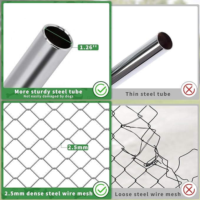 Large Outdoor Dog Kennel with Roof, 10'×10' Outside Dog Kennel Heavy Duty Dog Run Fence with Waterproof Sun-Proof Cover and 2 Stainless Steel Dog Bowl