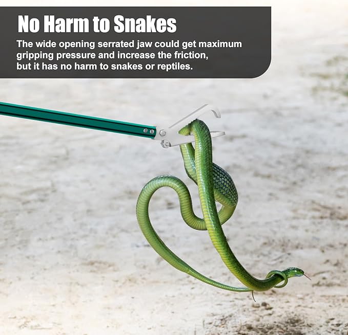 60" Snake Grabber Tongs,Extendable Snake Tong Reptile Grabber Rattle Snake Catcher Wide Jaw Handling Tool-Green