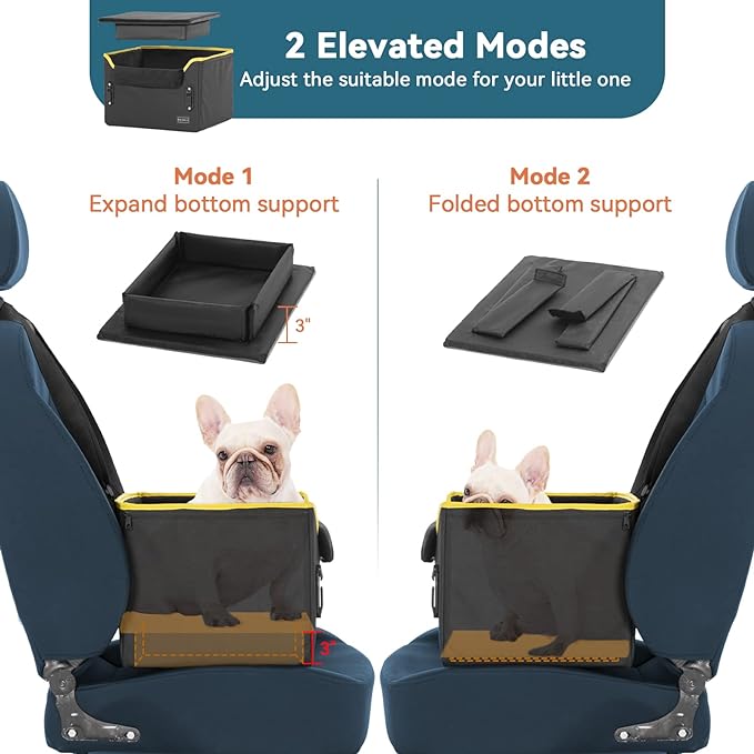 Petsfit Dog Car Seats for Small Dogs, Puppy Stable Pet Car Seat for Car with Clip-On Leash, Fleece Liner Suitable for Small Pets Up to 25lbs (Black)