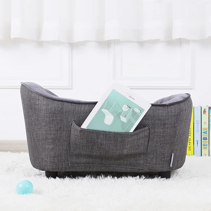 Pet Sofa Bed, Velvet & Linen fabric Dog Couch with Washable Cushion for Small Dog Cat Gray (Gray)