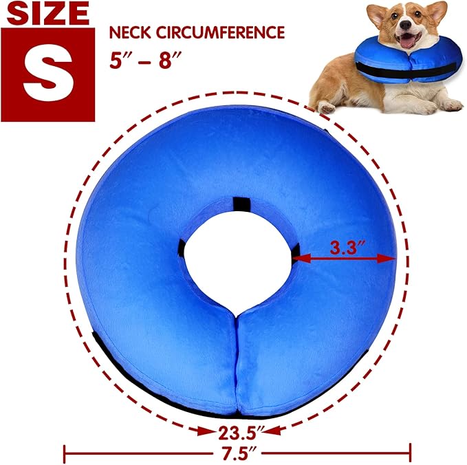 Inflatable Dog Collar-Soft Protective Cone for Dogs After Surgery,Dog Donut Collar Suitable for Dogs and Cats,Dog Cone Collar to Prevent Pets from Touching Stitches,Wounds,Rashes(Blue,S)