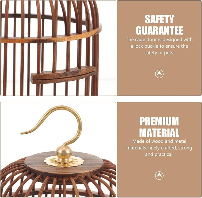 BESPORTBLE Pet Cage Round Birdcages Outdoor Decorative Bird Cage Wood Hamster Cage for Small Parakeet Cage Hanging Cage for Bird Wooden Bird Nest