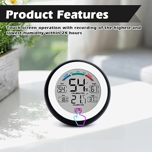 Reptile Terrarium Thermometer Hygrometer, Reptile Thermometer and Humidity Gauge with Touch Screen & Suction Cup, High-Accuracy Digial Display Humidity Gauge for Aquarium Tank and Pet Rearing Box