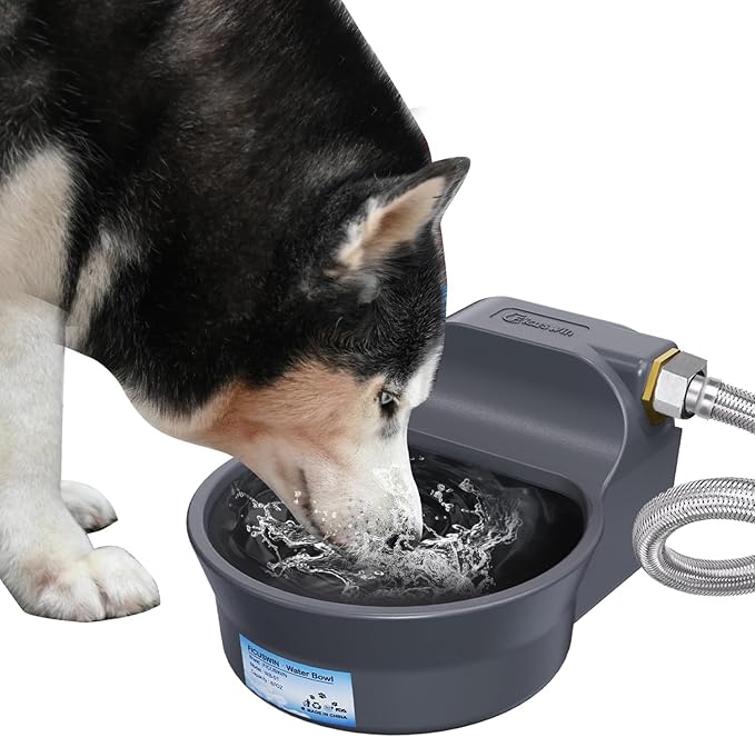 67OZ Dog Water Dispenser Patented Automatic Dog Water Bowl Dispenser Fits 3/4in GHT Faucets Water Dispenser for Dogs Pet Water Dispenser for Dogs Chicken Outdoor Dog Water Bowl Include 5Ft Water Hose