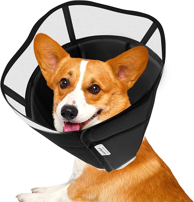 Soft Dog Cone for Dogs After Surgery, Breathable Pet Recovery Collar for Large Medium Small Dogs and Cats, Adjustable Dog Cone Collar, Elizabethan Collar (SM, Black)