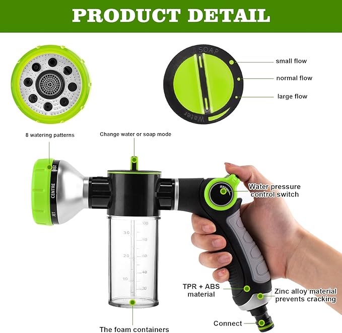 Upgrade Pup Jet Dog Wash for Outdoor, Dog Shampoo Hose Attachment with Soap Dispenser, Dog Wash Hose Attachment with Pet Bath Brush Car Wash Mitt and Dog Comb for Showering Pet (Hose Not Include)