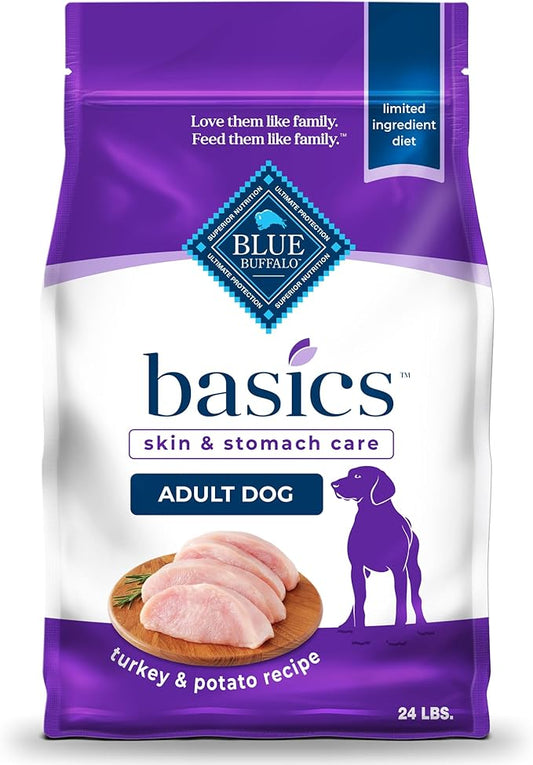 Blue Buffalo Basics Adult Dry Dog Food, Skin & Stomach Care, Limited Ingredient Diet for Dogs, Turkey Recipe, 24-lb. Bag