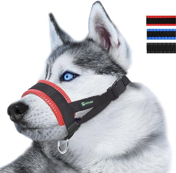 Nylon Dog Muzzle for Small,Medium,Large Dogs Prevent from Biting,Barking and Chewing,Adjustable Loop(XL/Red)