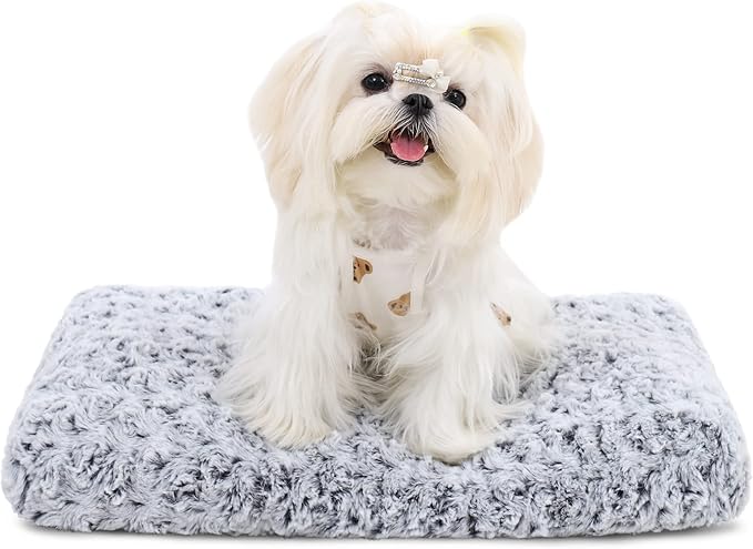 KSIIA Washable Dog Bed Deluxe Plush Dog Crate Beds Fulffy Comfy Kennel Pad Anti-Slip Pet Sleeping Mat for Large, Jumbo, Medium, Small Dogs Breeds, 17" x 12", Gray