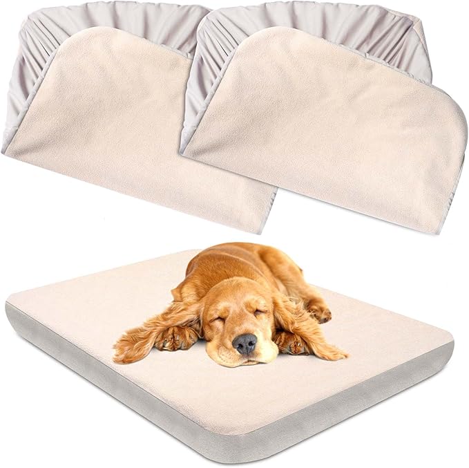 Dog Bed Covers Replacement Washable Medium, 100% Waterproof Dog Bed Cover Soft Noiseless Dog Bed Sheets 50% Increase durability, Beige 2 Pack 36 x 27 inch