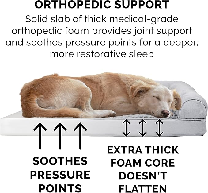 Furhaven Orthopedic Dog Bed for Large Dogs w/ Removable Bolsters & Washable Cover, For Dogs Up to 125 lbs - Plush & Suede Sofa - Gray, Jumbo Plus/XXL