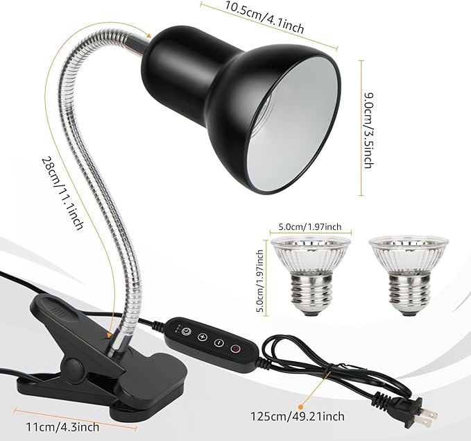 Reptile Heat Lamps, UVA/UVB Turtle Lamp,Turtle Aquarium Light Bulbs, Heating Lamps with Cycle Timer, 360° Rotatable Heat Lamp for Lizard Turtle Snake Aquarium Aquatic Plants,2 Heat Bulbs E27 110V