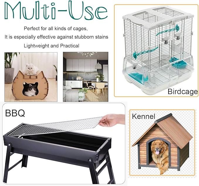 Bonaweite Bird Cage Cleaner, Bird Cage Cleaning Brushes, Multi-function Stainless Steel Triangle Bird Cage Brush Set, Birdcage Cleaner Poop off Scrub Brush Kit for Cleaning Bird Cage Perch Kennel