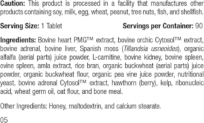 Standard Process Feline Cardiac Support - Cardiovascular System Supplement for Felines - Dietary Cat Supplement to Support Heart Health & Function - Nutritional Tablet Supplement - 90 tablets