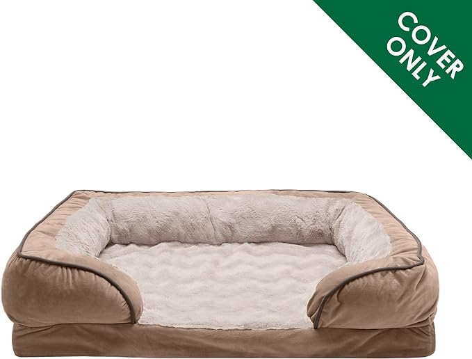 Furhaven Replacement Dog Bed Cover Perfect Comfort Plush & Velvet Waves Sofa-Style, Machine Washable - Brownstone, Jumbo Plus (XX-Large)