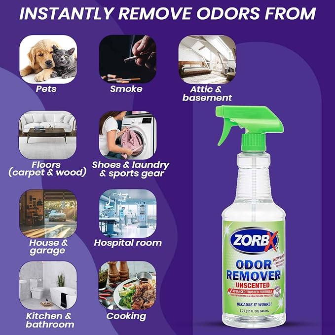 ZORBX Unscented Odor Remover Spray - Perfect Solution for Strong Odor | Advanced Trusted Formula & Fast-Acting Odor Eliminator for Dog, Cat, Puppy (32oz.)