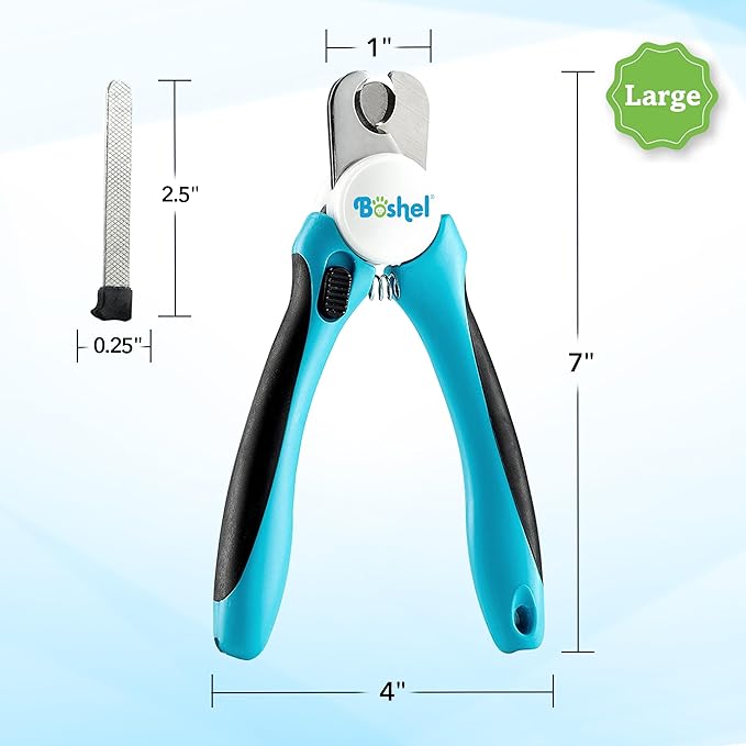 Boshel Dog Nail Clippers and Trimmer with Safety Guard to Avoid Over-Cutting Nails & Free Nail File - Razor Sharp Blades - Sturdy Non Slip Handles - for Safe, Professional at Home Grooming