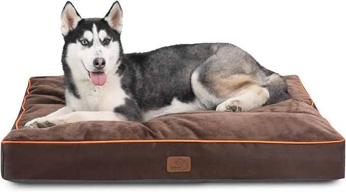 Bedsure Waterproof Dog Beds for Large Dogs - Up to 75lbs Large Dog Bed with Washable Cover, Pet Bed Mat Pillows, Brown