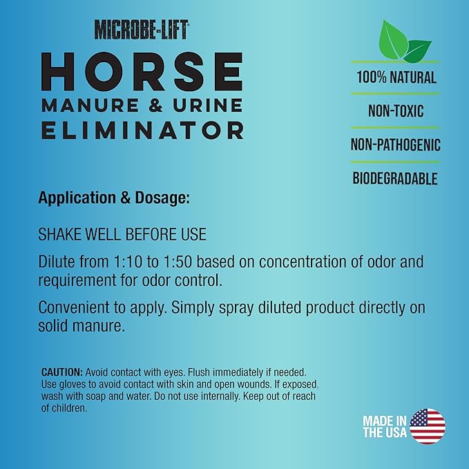 MICROBE-LIFT Horse Manure & Urine Eliminator for Use in Stables and Barns, Use on all Surfaces and Supplies, Ammonia Reducer, Highly Concentrated Formula, 1 Gallon