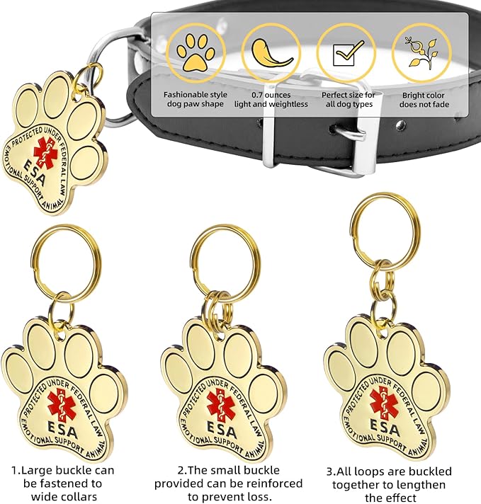 Emotional Support Dog ESA Dog Tag ID Emotional Support Animal ESA Dog Tag with Red Medical Alert Symbol and Protected Under Federal Law, Easily Attach to Collar, Harness, Vest