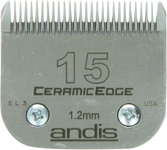 Andis CeramicEdge Carbon-Infused Steel Pet Clipper Blade, Size-15, 3/64-Inch Cut Length (64255)