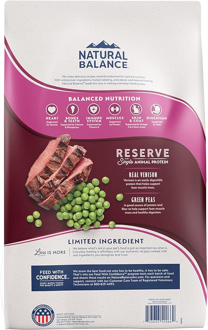 Natural Balance Limited Ingredient Reserve Grain Free Dry Cat Food, Green Pea & Venison Recipe, 8 Pounds