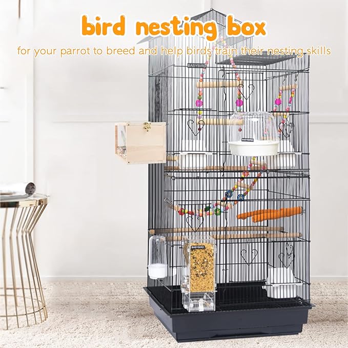 Rypet Parakeet Nesting Box Transparent Design, Bird Nest Breeding Box with Perch Wood Bird Cage House for Cockatiel Lovebirds Budgie Finch Parrotlets Canary