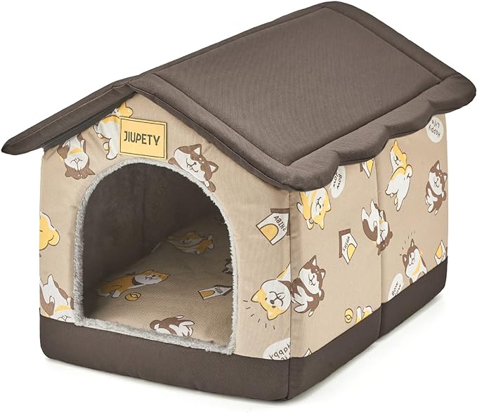 Jiupety Dog House Indoor, S Size Indoor Dog House for Small Dogs and Cats, Warm Cave Sleeping Nest Bed for Cats and Dogs, Brown