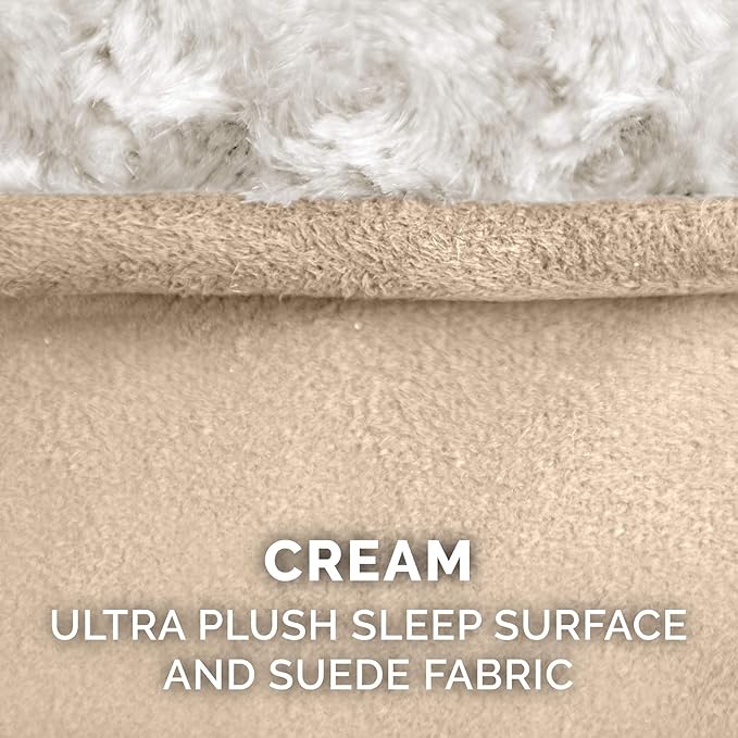 Furhaven Orthopedic Dog Bed for Large Dogs w/ Removable Washable Cover, For Dogs Up to 150 lbs - Ultra Plush Faux Fur & Suede Luxe Lounger Contour Mattress - Cream, Jumbo Plus/XXL