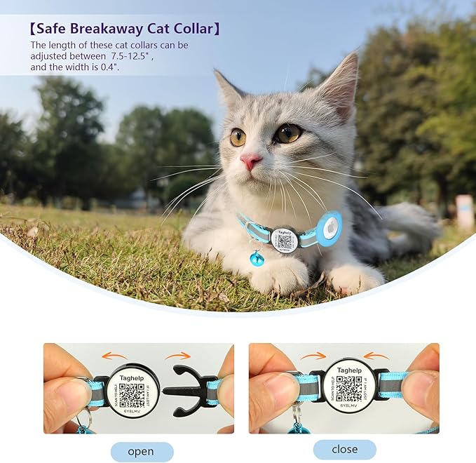 Personalized Cat Collar with Name TAG,Adjustable Tough Nylon Cat ID Collars with Bell, smaet ID Pet Name and Phone Number.NO APP | No Subscription or fees (Pink Cute paw Print)