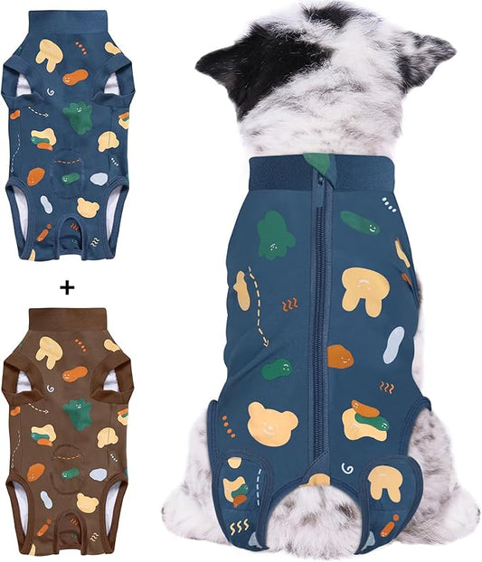 2 Packs Dog Recovery Suit Female Male, Blue Bear + Brown Bear, M