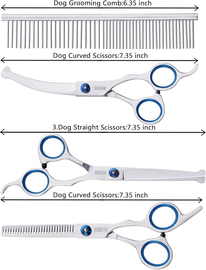 Dog Grooming Scissors for Dogs with Safety Round Tips, 5 in 1 Dog Scissors for Grooming, Curved Dog Grooming Scissors,Professional Pet Grooming Shears Set for Dogs and Cats