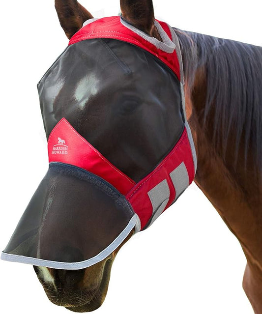 Harrison Howard CareMaster Pro Luminous Horse Fly Mask Large Eye Space Full Face Standard with Nose No Ears Ruby Extra Full Size