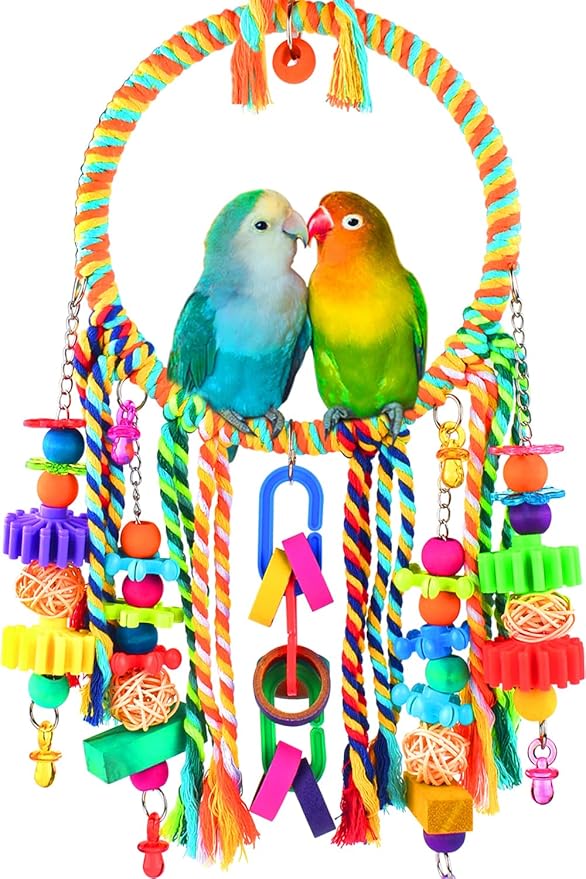 KATUMO Bird Toys, Bird Swing Toy Bird Perch with Colorful Chewing Toys, Suitable for Lovebirds, Finches, Parakeets, Budgerigars, Conure ect Small Birds