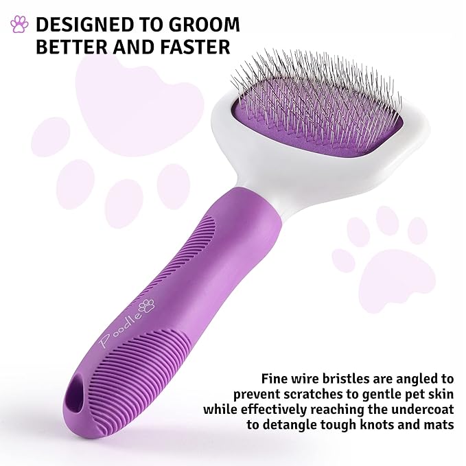 Poodle Pet Slicker Brush for Dogs, Cats, Rabbits - Dog Slicker Brush for Matted/Loose Hair, Fur, Knot - Doodle Brush for Dogs Short Hair & Long Hair - Dog Brush for Goldendoodle Grooming & Shredding