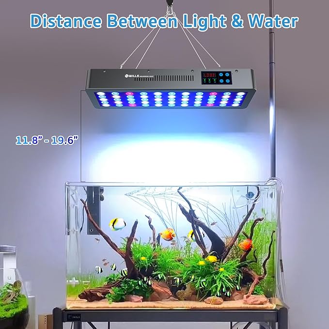 WILLS Aquarium Light, Remote Dimmable Full Spectrum Fish Tank Light with 3 Dimming Modes, 55 Premium SMD Chips, LED Touch Screen & Timer for Saltwater Freshwater Coral Reef Plant (15.7"x8.2"x2.7")