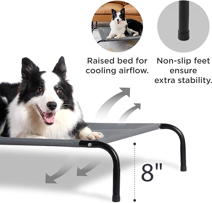 Bedsure Small Elevated Cooling Outdoor Dog Bed - Raised Dog Cots Beds for Small Dogs, Portable Indoor & Outdoor Pet Hammock Bed with Skid-Resistant Feet, Frame with Breathable Mesh, Grey, 35 inches
