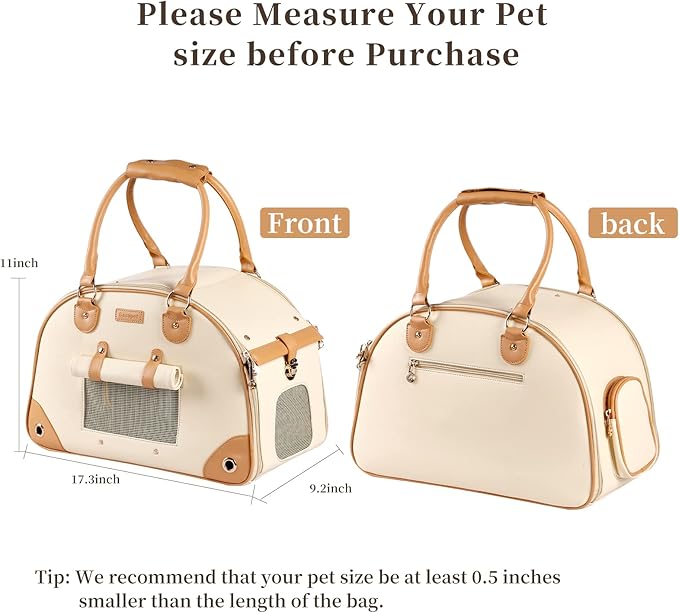 Dog Carrier, Pet Carrier, Dog Purse, Foldable Premium PU Leather Cat Carrier, Portable Tote Bag Carrier for Cats and Small Dogs - Beign