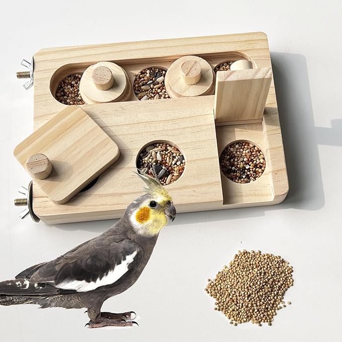 Wooden Bird Foraging Puzzle Toys, Parrot Enrichment Toys for Parrots Parakeet, Cockatiel, Sun Conures, Caique, Cockatoo, Small Pet Interactive Mental Enrichment Foraging Toys