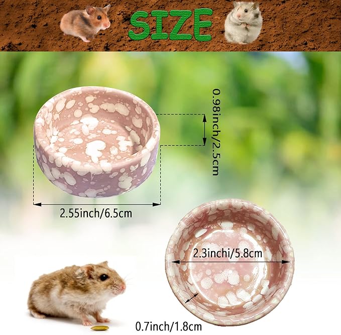 kathson 2 Pcs Hamster Food Bowl Guinea Pig Ceramic Water Bowl Small Animal Feeding Dish for Dwarf Hamster Gerbil Syrian Ferret Hedgehog Chinchilla Bunny (Pink)…