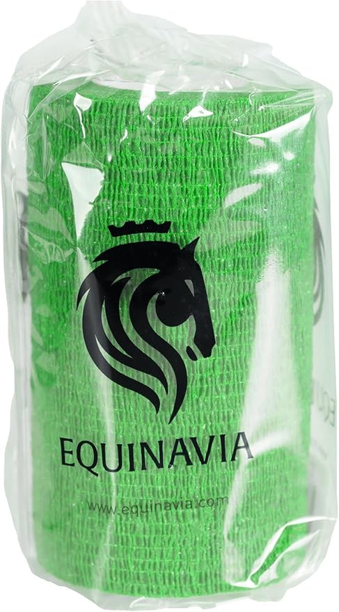 Equinavia 20 Pack Self Adhesive 4 Inch Vet Wraps with Easy-Dispenser Case | Bandages for Horses, Pets, Sports, Tattoo - Black - 20 x 5 yd - Neon Green - 20 x 5 yd