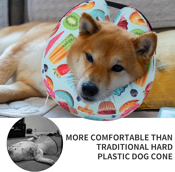 Protective Inflatable Dog Cone After Surgery, Soft Inflatable Donut Collar for Dogs and Cats, Prevent from Biting & Scratching, Not Block Vision (Blue Cone Collar M)