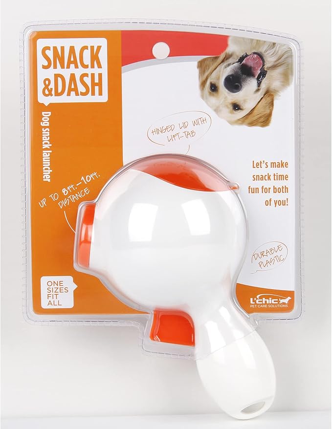 Pet Treat Launcher, Feed with Fun Dog Treat Launcher in Orange/White
