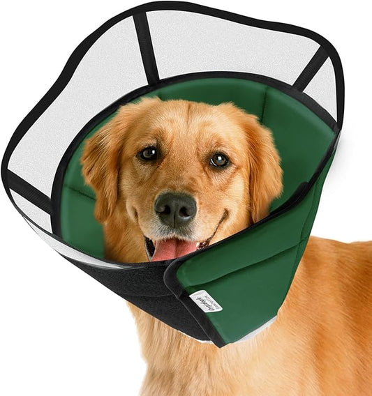 Soft Dog Cone for Dogs After Surgery, Breathable Pet Recovery Collar for Large Medium Small Dogs and Cats, Adjustable Dog Cone Collar, Elizabethan Collar (L, Dark Green)