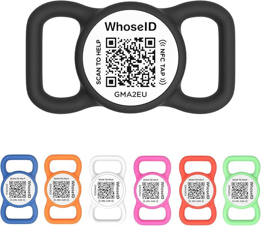 QR Code Dog Tag with NFC, Personalized Pet ID Tag, Silicone Dog ID Tag, Modifiable Pet Online Profile, Multiple Emergency Contact, Scan QR Code Send Pet GPS Location Email (Small, Black&White)