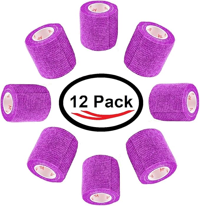 2 Inch Vet Wrap Tape Bulk (Purple) (Pack of 12) Self Adhesive Adherent Adhering Flex Bandage Grip Roll for Dog Cat Pet Horse