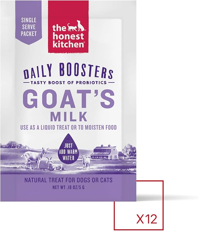 The Honest Kitchen Daily Boosts: Instant Goat's Milk with Probiotics for Cats and Dogs, 12 Pack of 5g Sachets