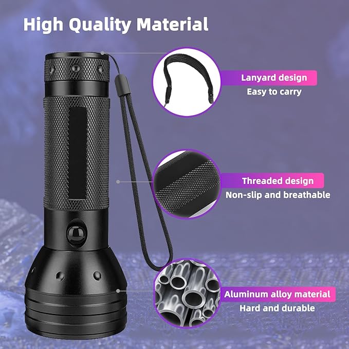 UV Flashlight Black Light, Ultraviolet Blacklight for Pet Urine Detection 51 LED 395 nM, Detector Light for Dog/Cat Urine, Dry Stains, Bed Bug, Resin Curing, Scorpions Finder