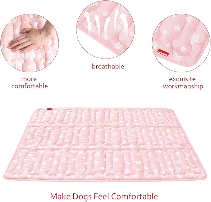 Dog Crate Mat (42" X 28"), Soft Dog Bed Mat with Cute Prints, Personalized Dog Crate Pad, Anti-Slip Bottom, Machine Washable Kennel Pad, Pink